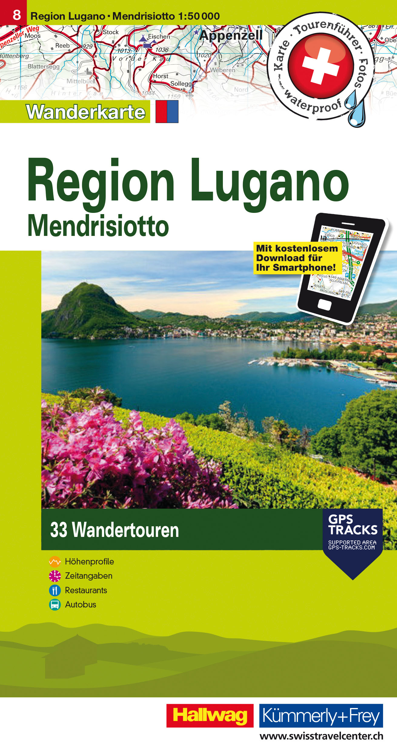 Online bestellen: Wandelkaart 8 Regio Lugano - Lago Maggiore - Mendrisiotto | Kümmerly & Frey