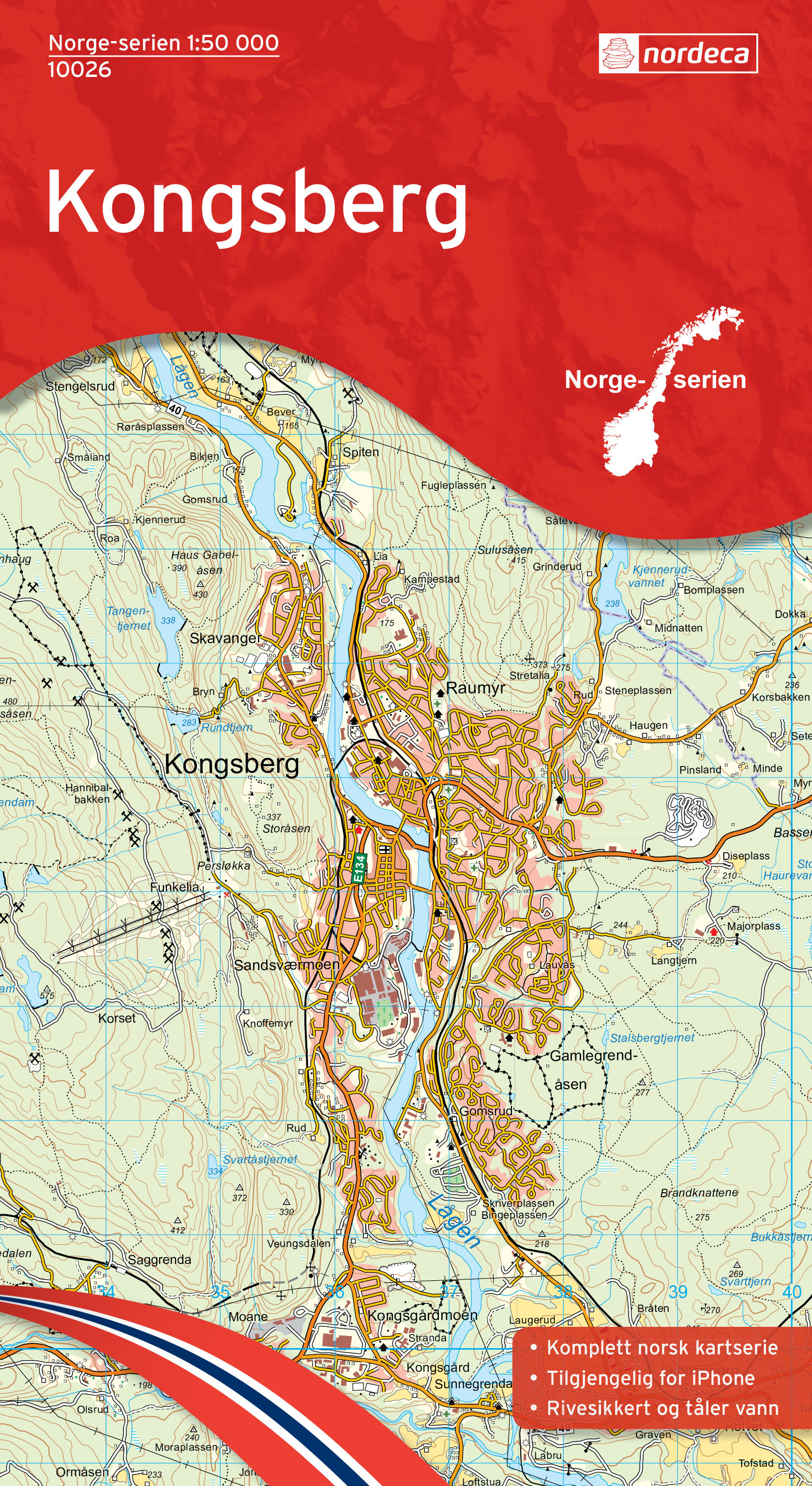 Online bestellen: Wandelkaart - Topografische kaart 10026 Norge Serien Kongsberg | Nordeca