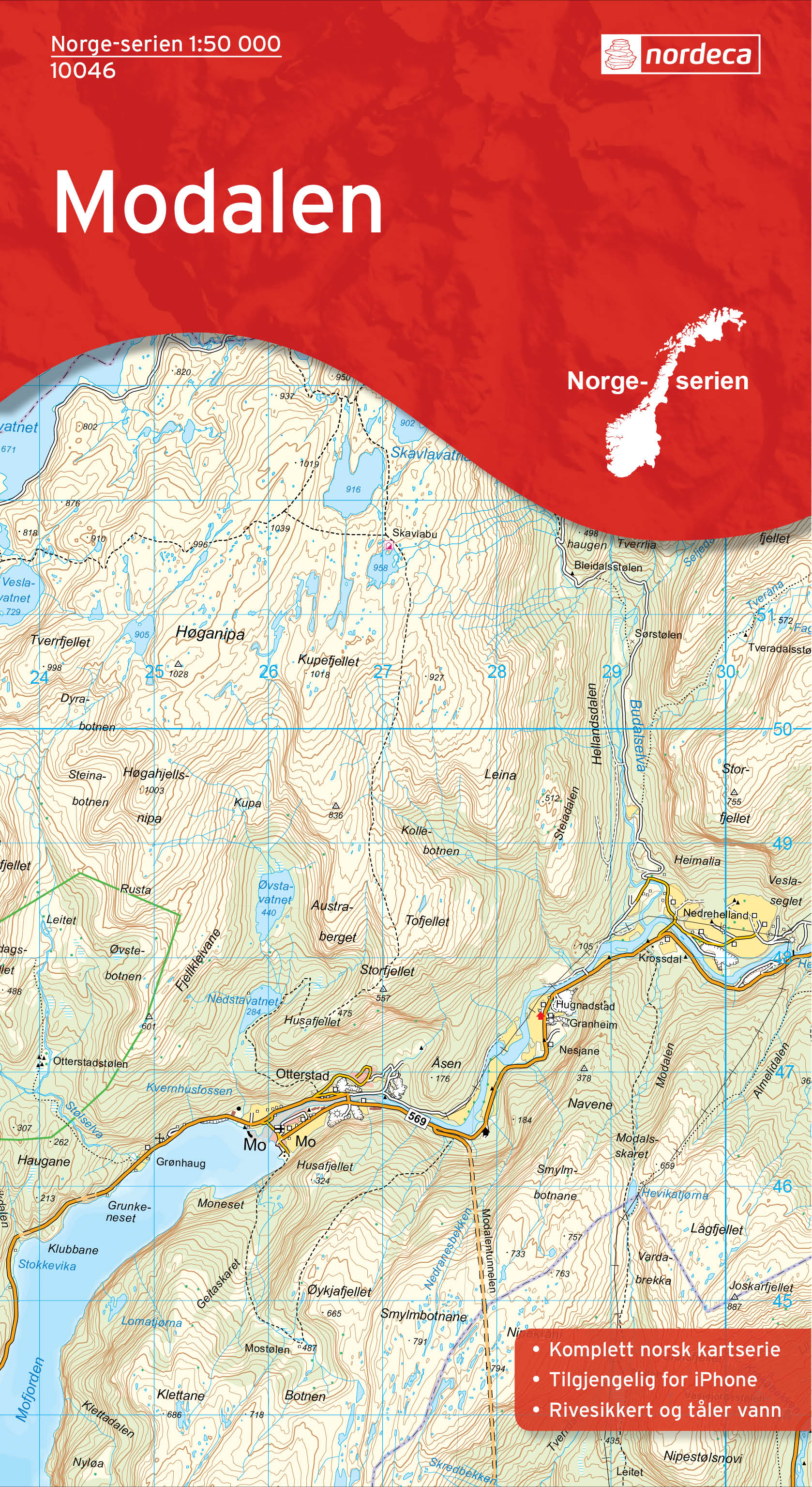 Online bestellen: Wandelkaart - Topografische kaart 10046 Norge Serien Modalen | Nordeca