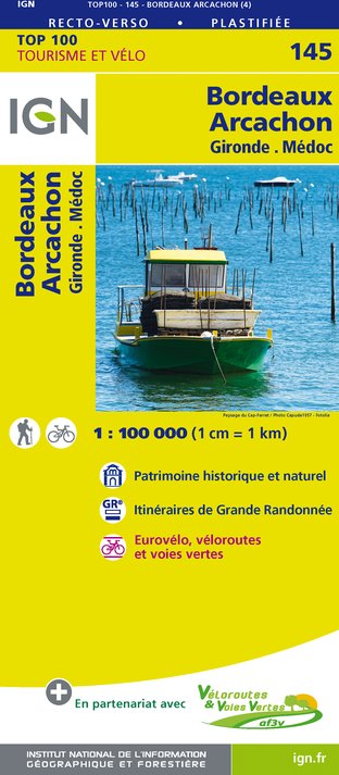 Online bestellen: Fietskaart - Wegenkaart - landkaart 145 Bordeaux Archachon | IGN - Institut Géographique National