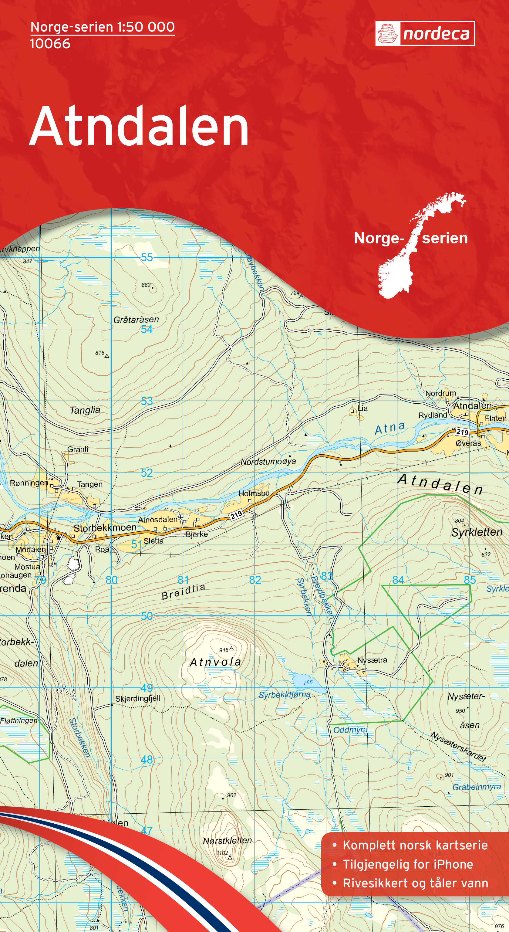 Online bestellen: Wandelkaart - Topografische kaart 10066 Norge Serien Atndalen | Nordeca