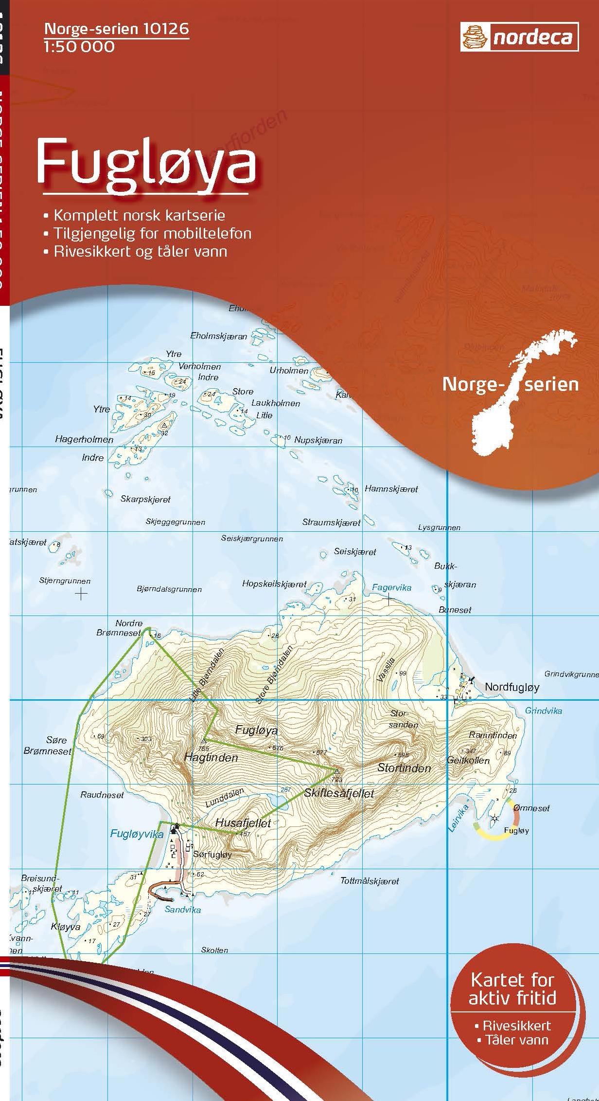 Online bestellen: Wandelkaart - Topografische kaart 10126 Norge Serien Fugløya | Nordeca