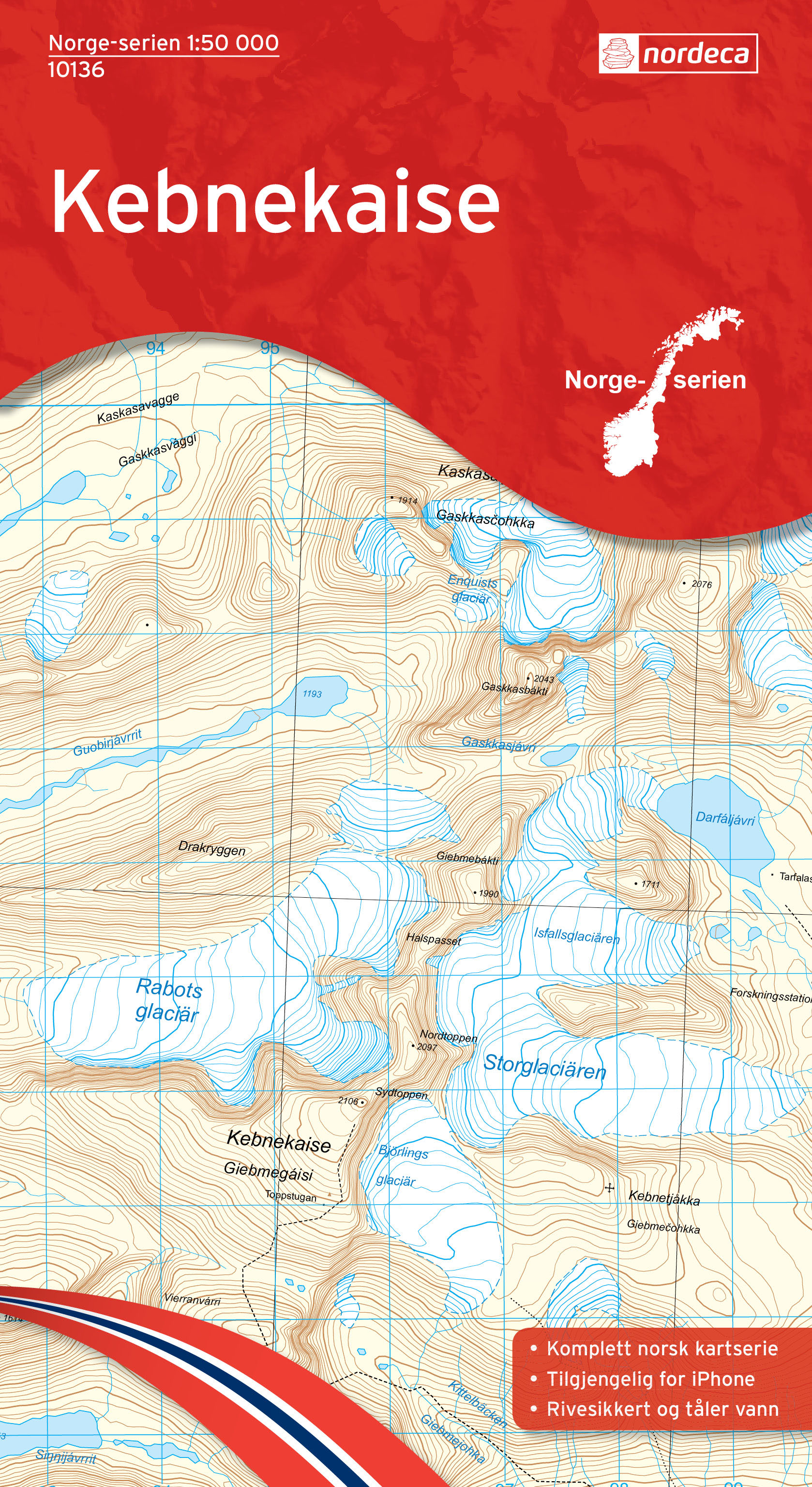 Online bestellen: Wandelkaart - Topografische kaart 10136 Norge Serien Kebnekaise | Nordeca