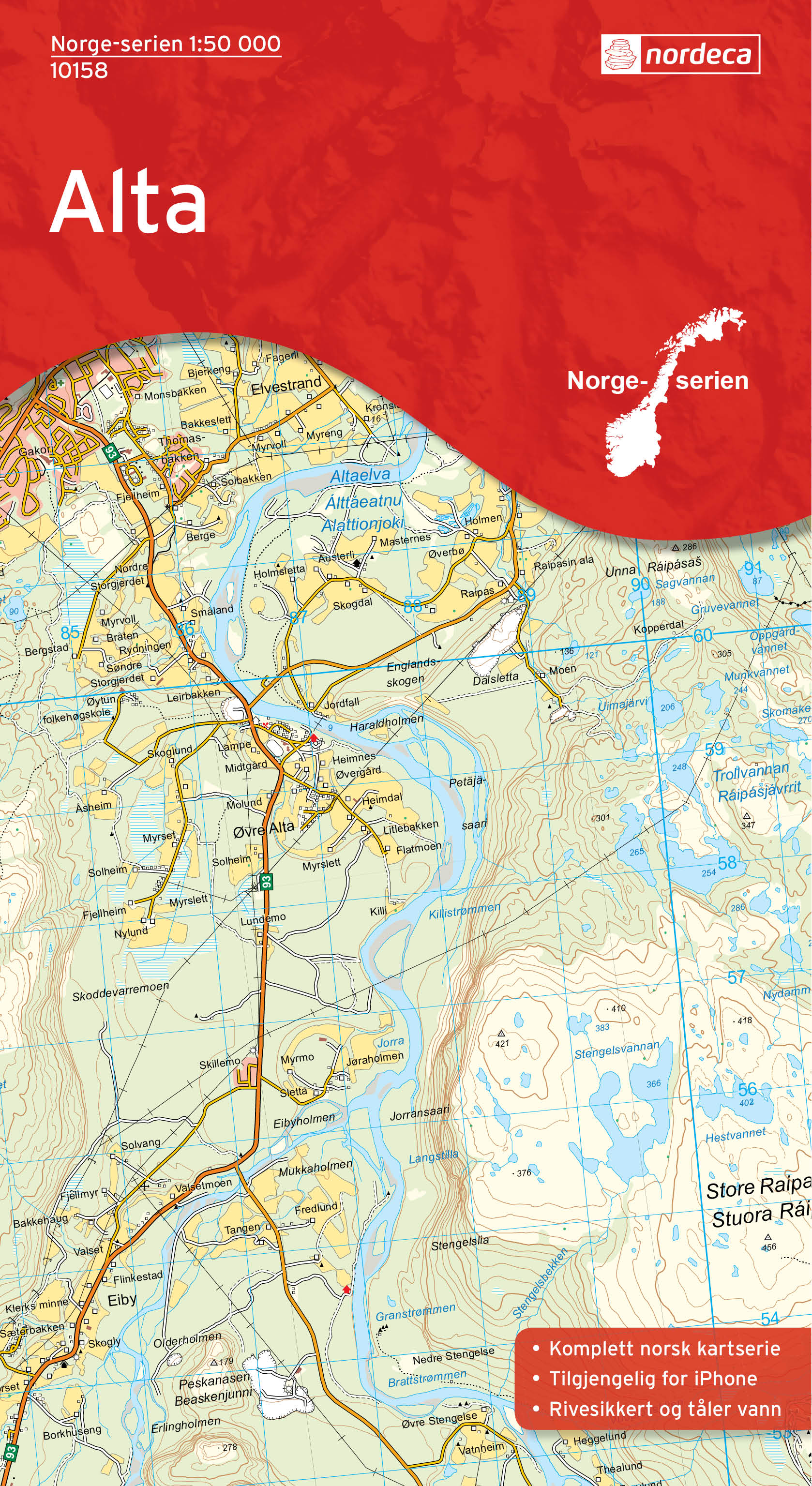 Online bestellen: Wandelkaart - Topografische kaart 10158 Norge Serien Alta | Nordeca