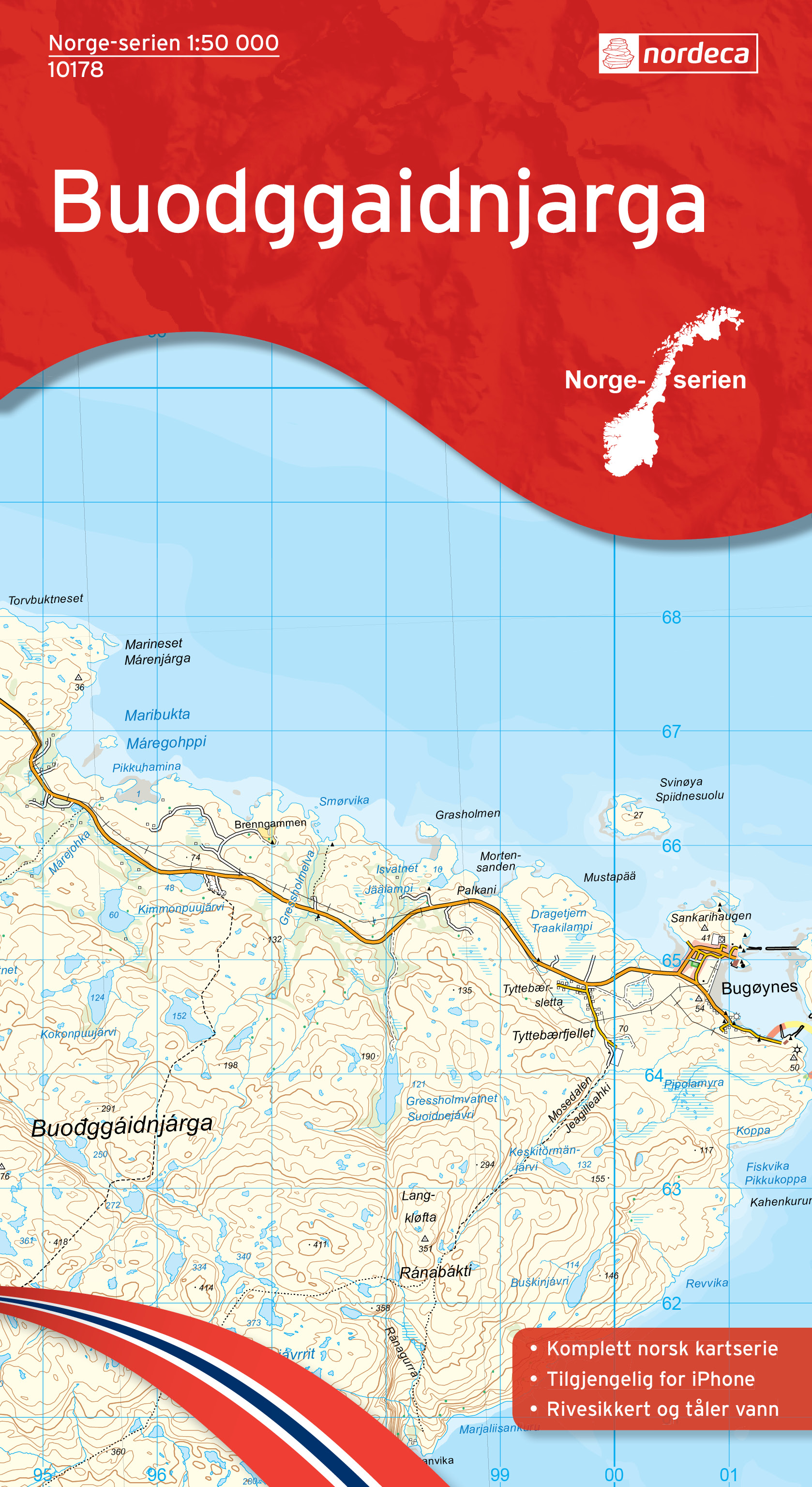 Online bestellen: Wandelkaart - Topografische kaart 10178 Norge Serien Buodggaidnjarga | Nordeca