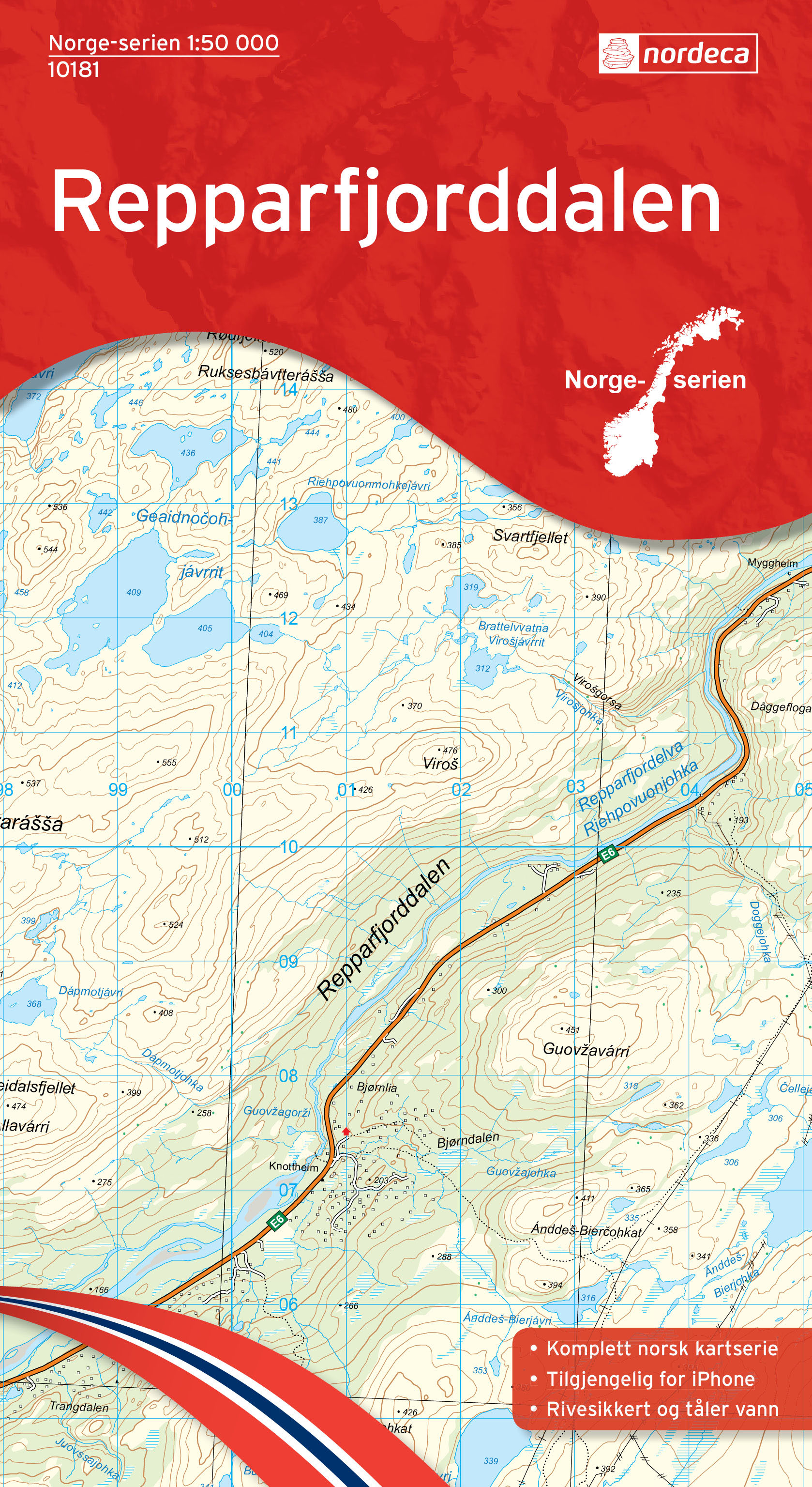 Online bestellen: Wandelkaart - Topografische kaart 10181 Norge Serien Repparfjorden | Nordeca