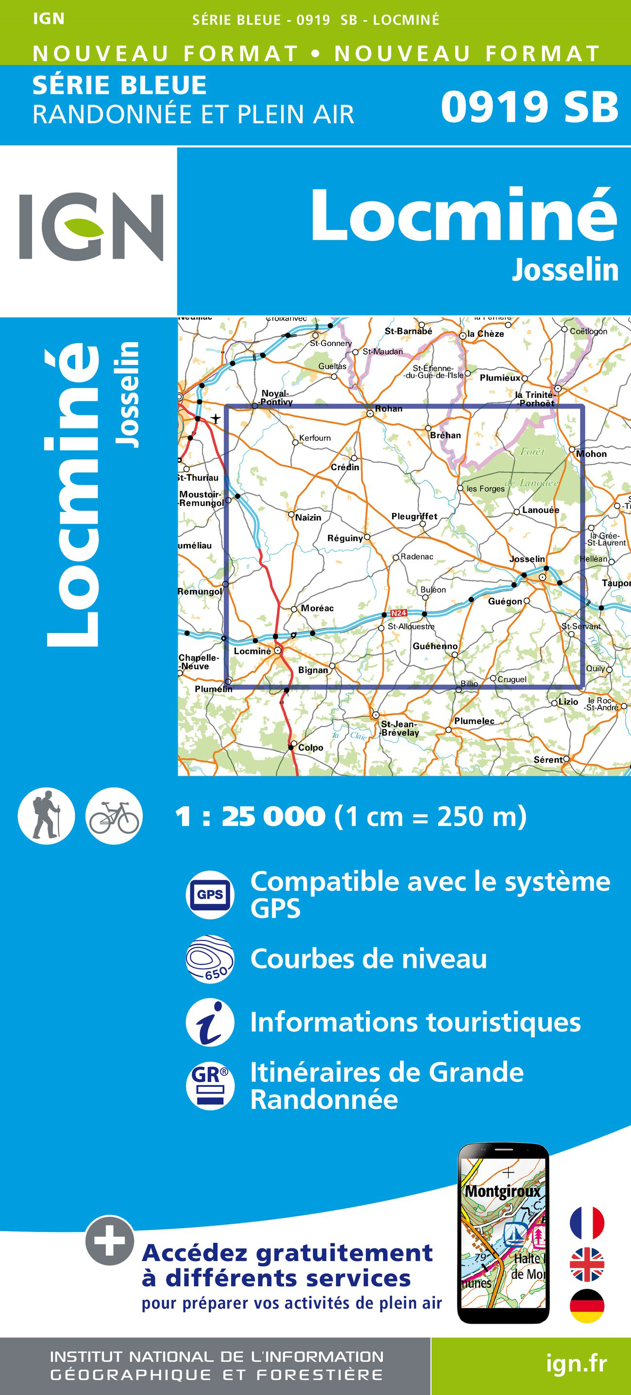 Online bestellen: Wandelkaart - Topografische kaart 0919 SB - Serie Bleue Locmine - Josselin | IGN - Institut Géographique National