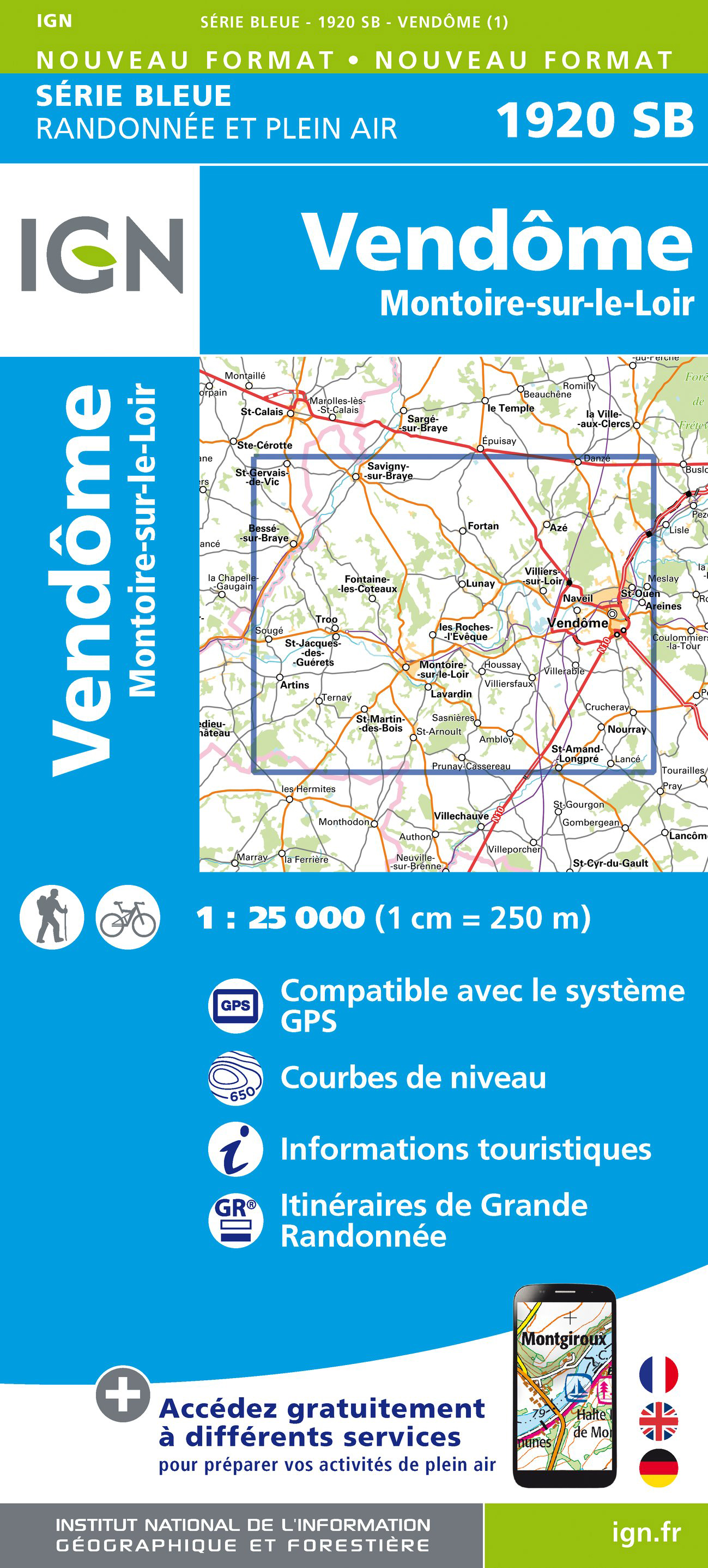 Online bestellen: Wandelkaart - Topografische kaart 1920 SB - Serie Bleue Vendome, Montoire-sur-le-Loir | IGN - Institut Géographique National