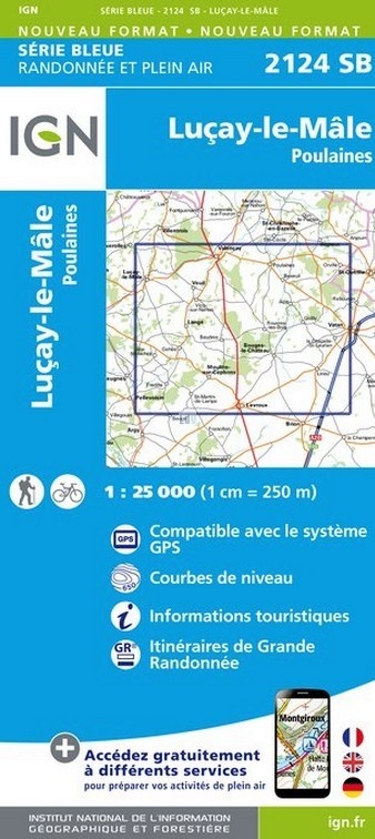 Online bestellen: Wandelkaart - Topografische kaart 2124 SB - Serie Bleue Lucay-le-Male | IGN - Institut Géographique National