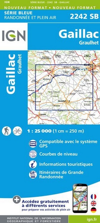 Online bestellen: Wandelkaart - Topografische kaart 2242SB Gaillac, Graulhet | IGN - Institut Géographique National