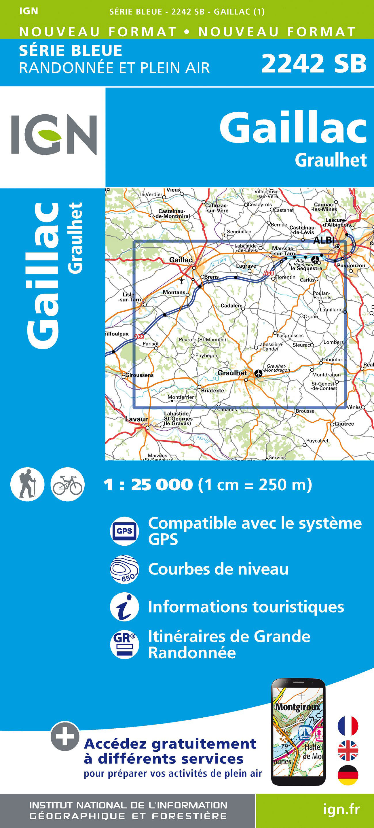 Online bestellen: Wandelkaart - Topografische kaart 2242 SB - Serie Bleue Gaillac, Graulhet | IGN - Institut Géographique National