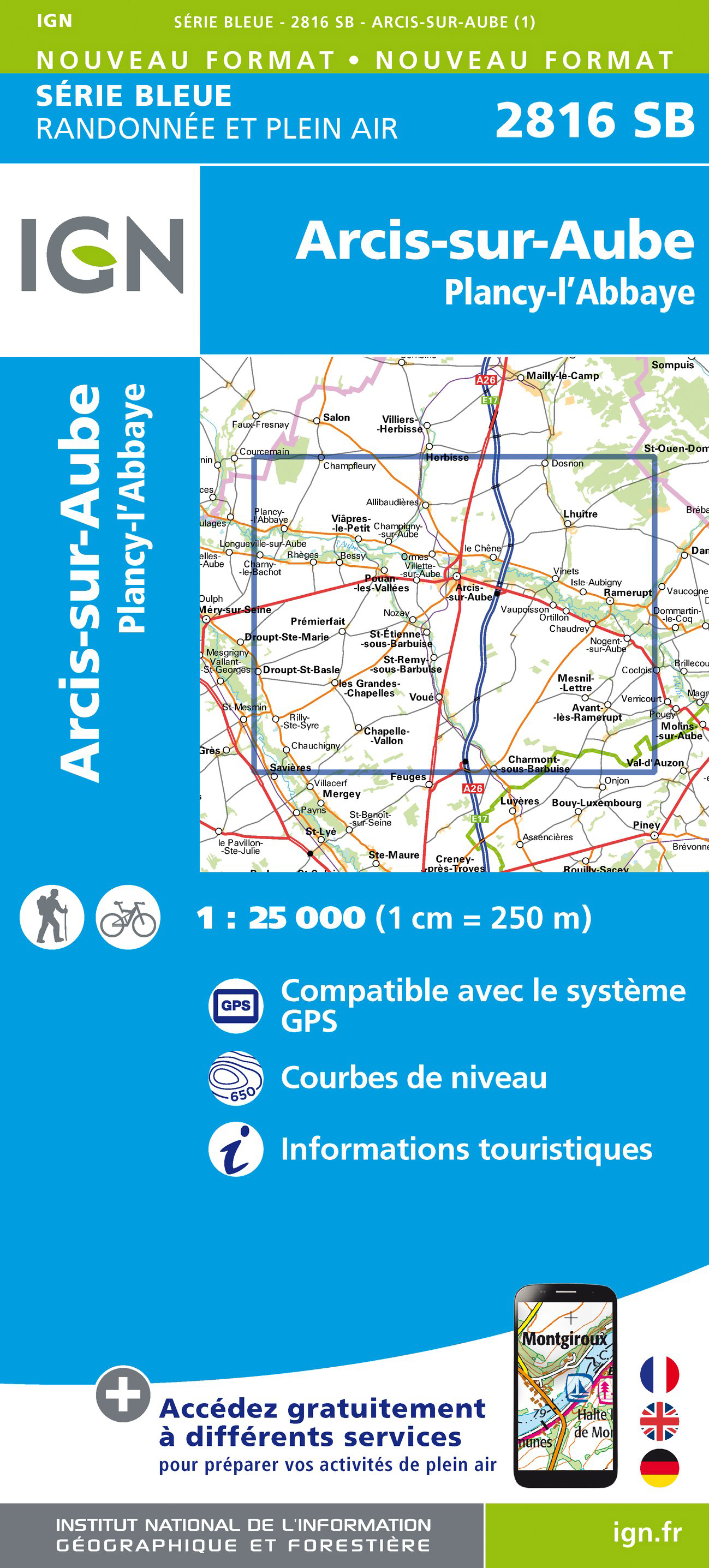 Online bestellen: Wandelkaart - Topografische kaart 2816 SB - Serie Bleue Arcis-sur-Aube, Plancy-l'Abbaye | IGN - Institut Géographique National