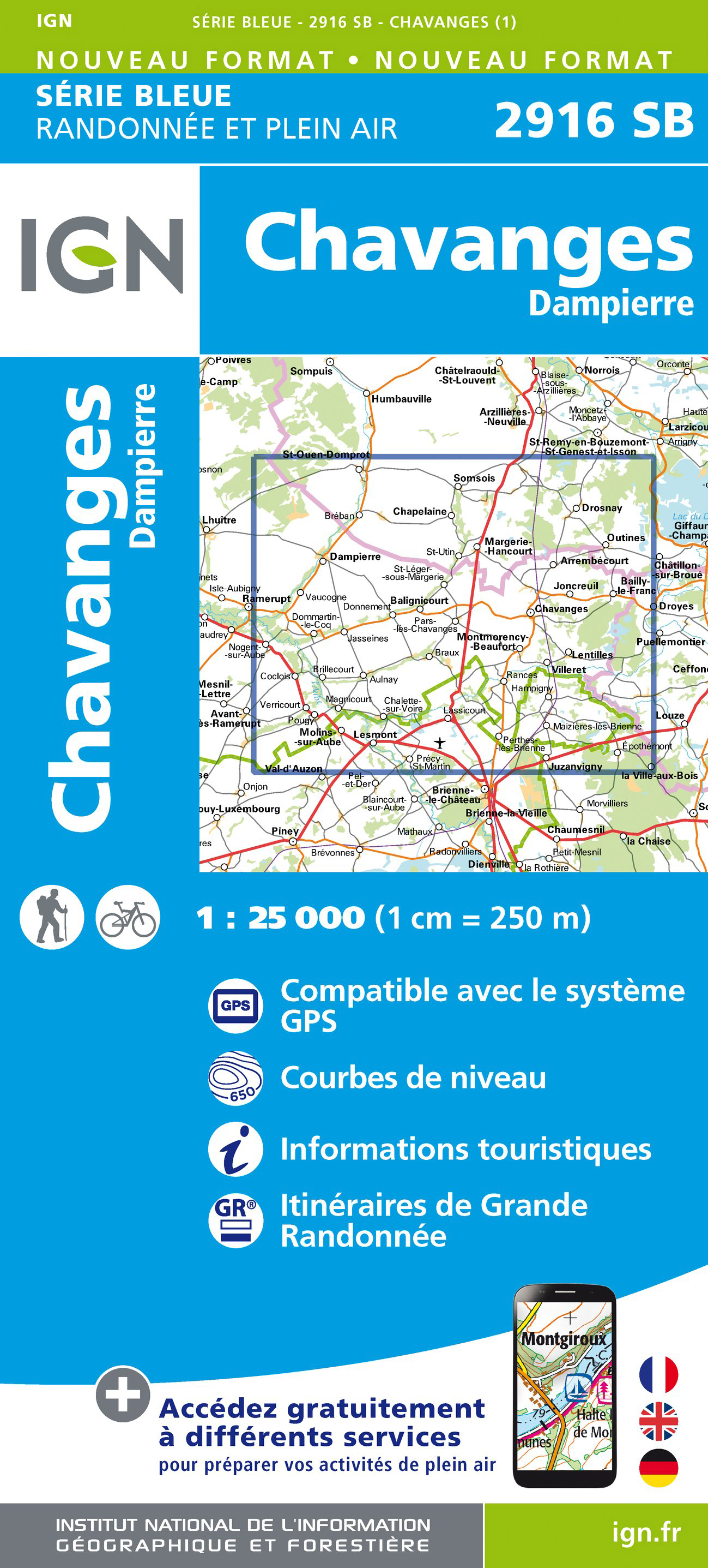 Online bestellen: Wandelkaart - Topografische kaart 2916 SB - Serie Bleue Chavanges, Dampierre | IGN - Institut Géographique National