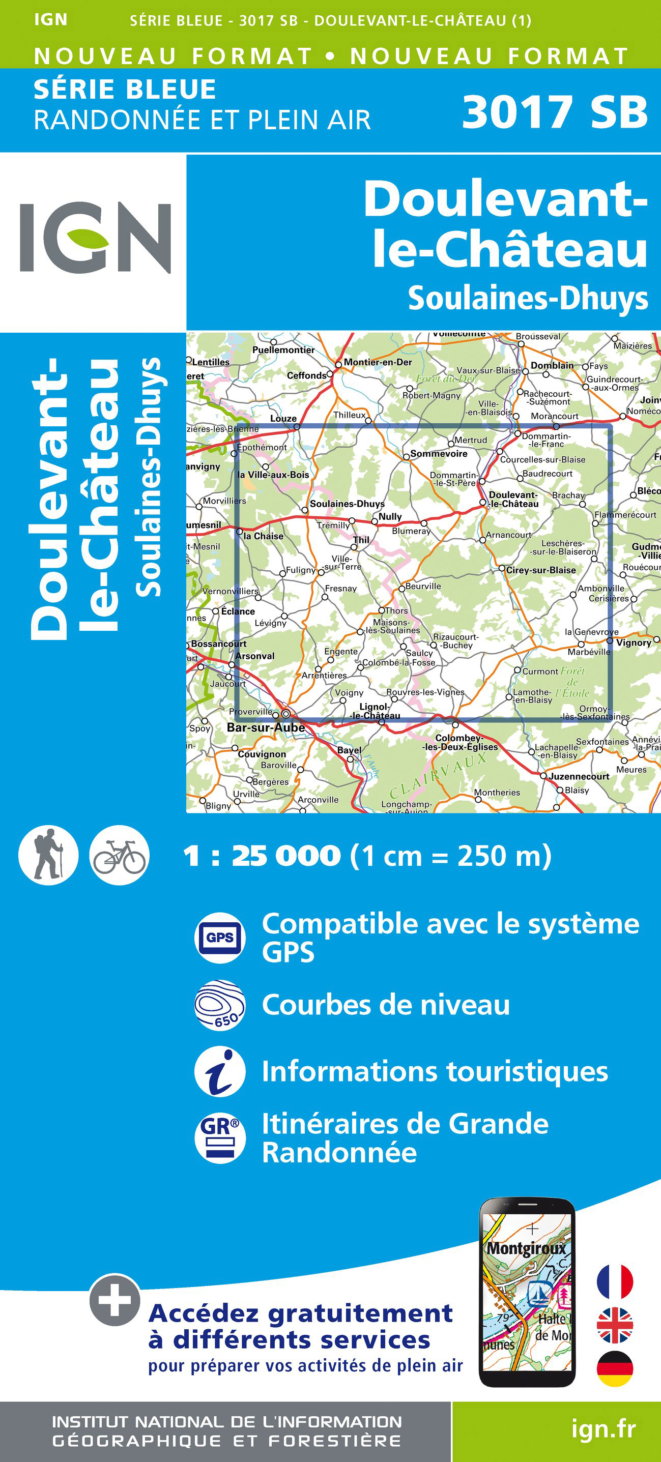 Online bestellen: Wandelkaart - Topografische kaart 3017 SB - Serie Bleue Doulevant-le-Chateau, Soulaines, Dhuys | IGN - Institut Géographique National