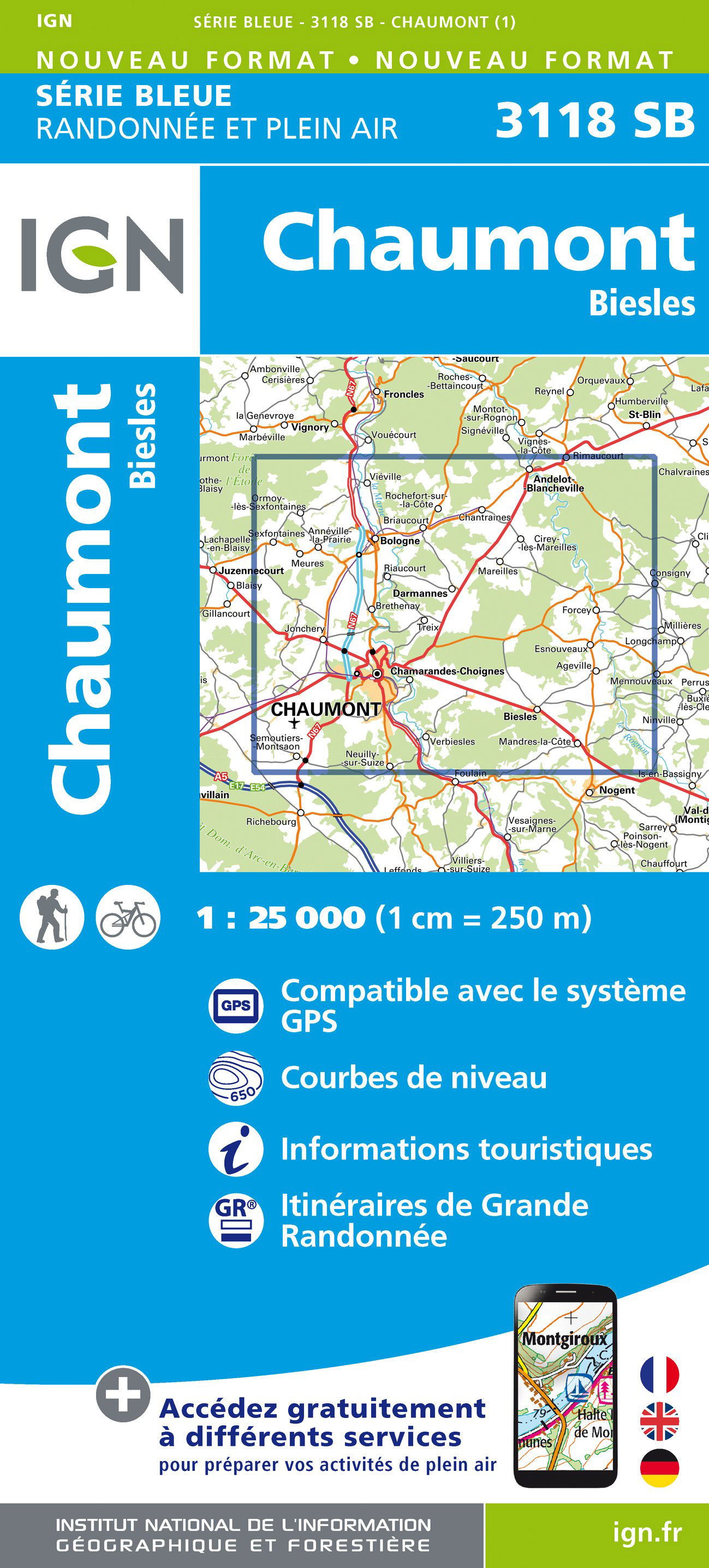 Online bestellen: Wandelkaart - Topografische kaart 3118 SB - Serie Bleue Chaumont, Biesles | IGN - Institut Géographique National