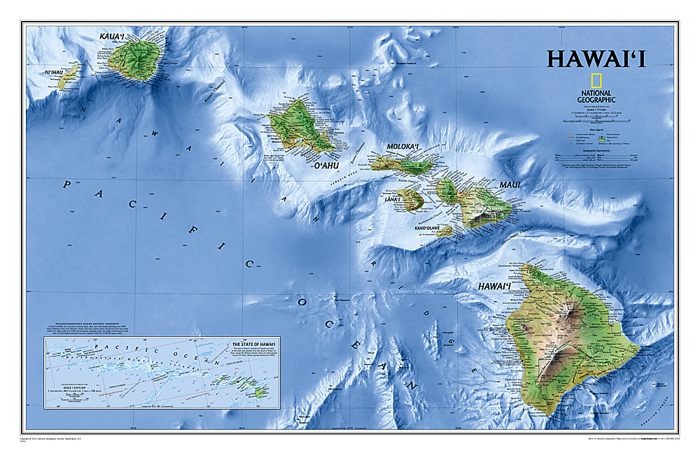 Online bestellen: Wandkaart Hawaii, 88 x 58 cm | National Geographic