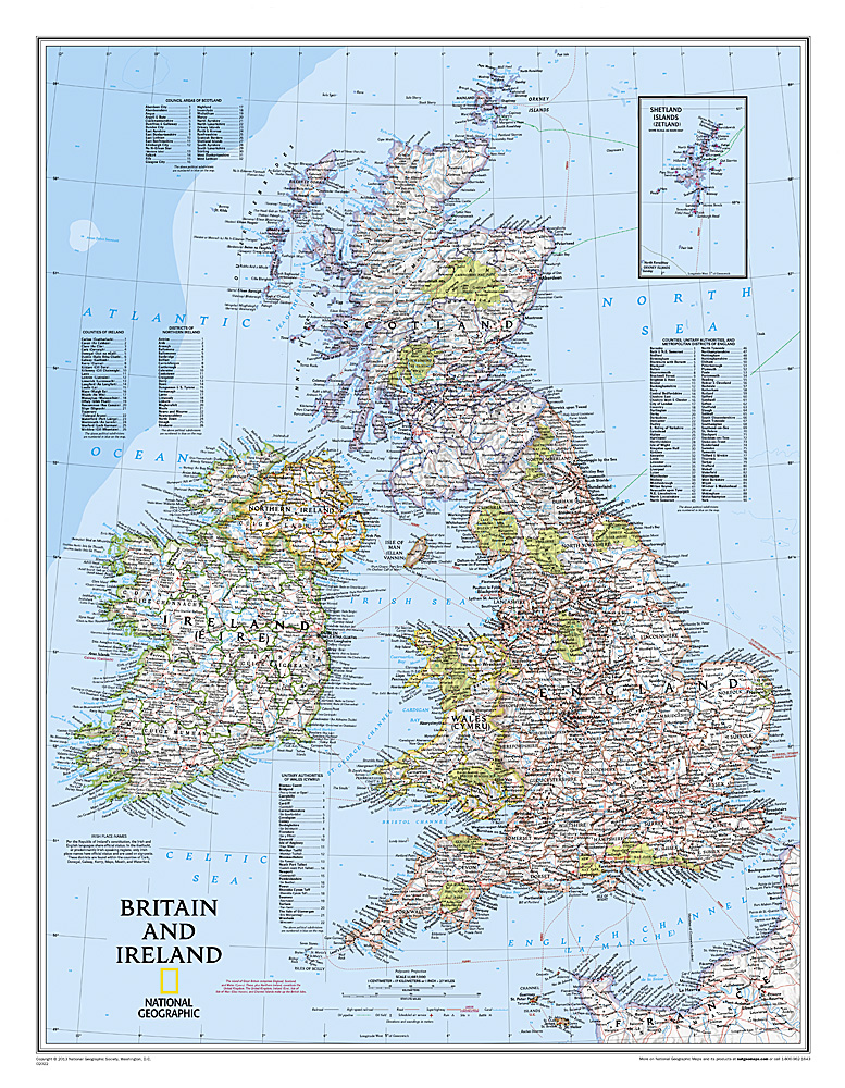 Online bestellen: Wandkaart 02022 Britain and Ireland - Groot Brittannië en Ierland, 60 x 76 cm | National Geographic