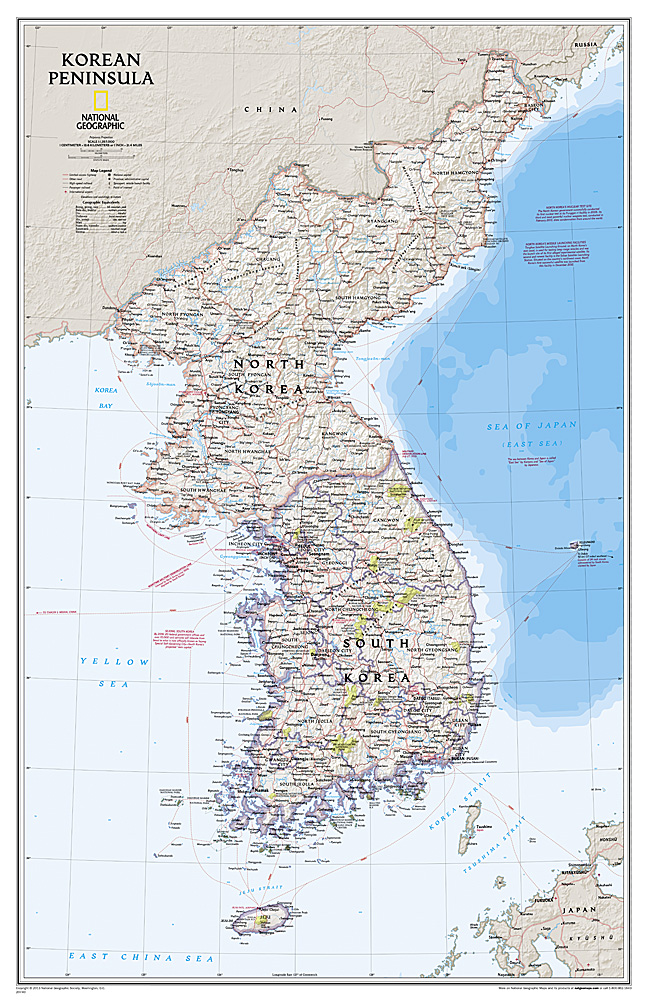 Online bestellen: Wandkaart 20740 Korean Peninsula Noord- en Zuid Korea, 59 x 91 cm | National Geographic