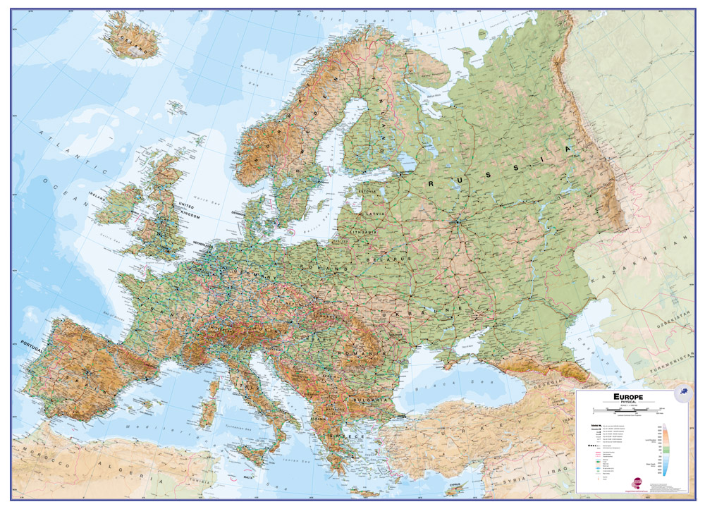 Wandkaart Europa Natuurkundig,…