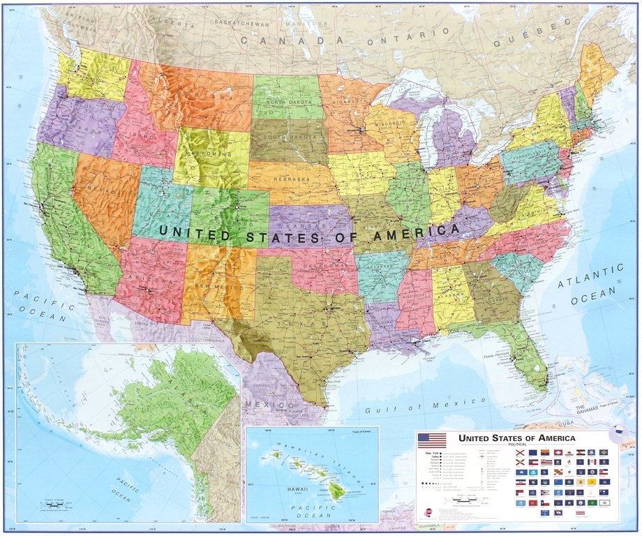 Online bestellen: Wandkaart USA - Verenigde Staten Politiek, 120 x 100 cm | Maps International