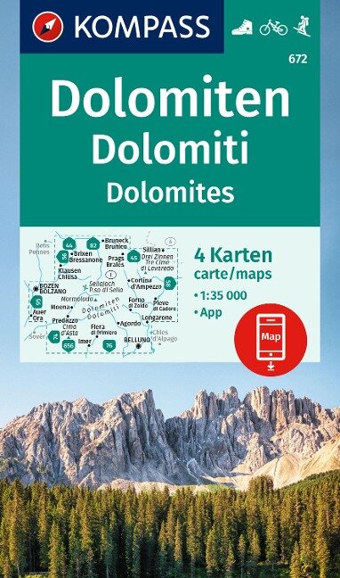 Online bestellen: Wandelkaart 672 Dolomiten - Dolomiti - Dolomites | Kompass