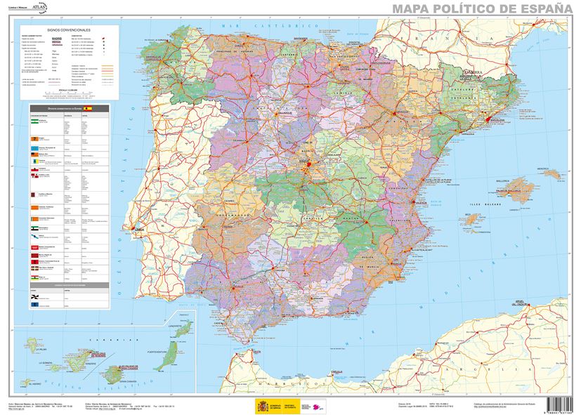 Online bestellen: Wandkaart Spanje, 70 x 50 cm | CNIG - Instituto Geográfico Nacional