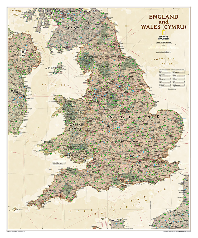 Online bestellen: Wandkaart 20667 Engeland en Wales, antiek, 76 x 91 cm | National Geographic