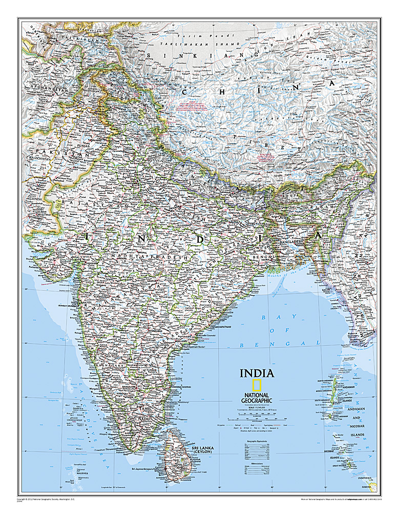 Online bestellen: Wandkaart 20546 India, 60 x 77 cm | National Geographic