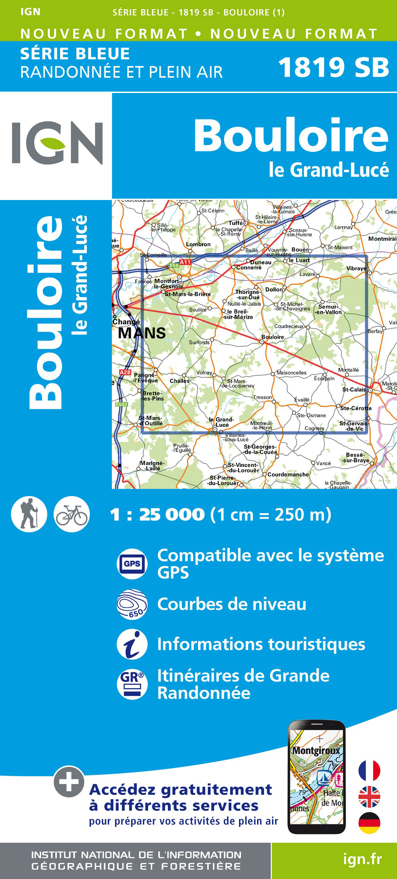 Online bestellen: Wandelkaart - Topografische kaart 1819 SB - Serie Bleue Bouloire - Le Grand-Lucé | IGN - Institut Géographique National