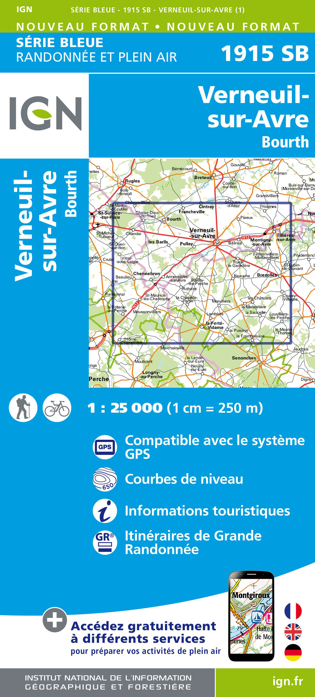 Online bestellen: Wandelkaart - Topografische kaart 1915 SB - Serie Bleue Verneuil-sur-Avre, Bourth | IGN - Institut Géographique National