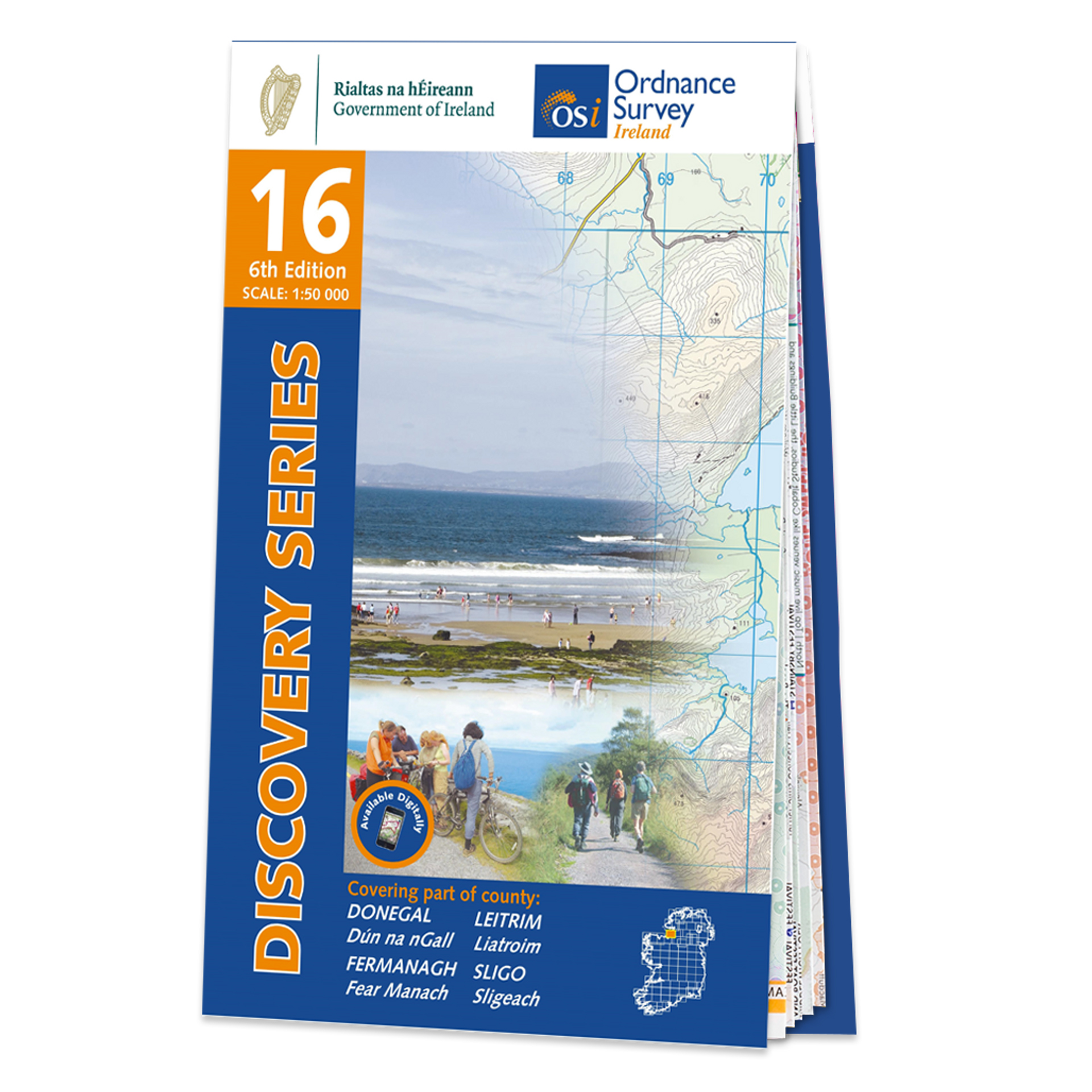 Online bestellen: Topografische kaart - Wandelkaart 16 Discovery Donegal, Fermanagh, Leitrim, Sligo | Ordnance Survey Ireland