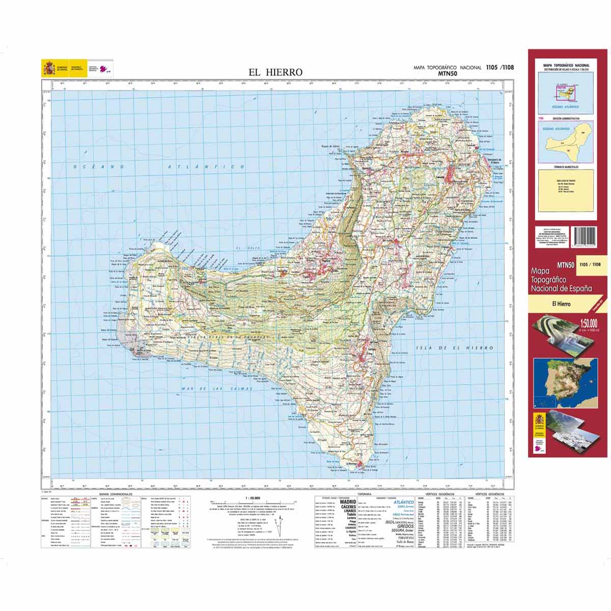 Online bestellen: Wandelkaart - Topografische kaart 1105/1108 El Hierro - Ferro | CNIG - Instituto Geográfico Nacional