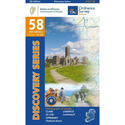 Online bestellen: Topografische kaart - Wandelkaart 58 Discovery Clare, Limerick, Tipperary | Ordnance Survey Ireland