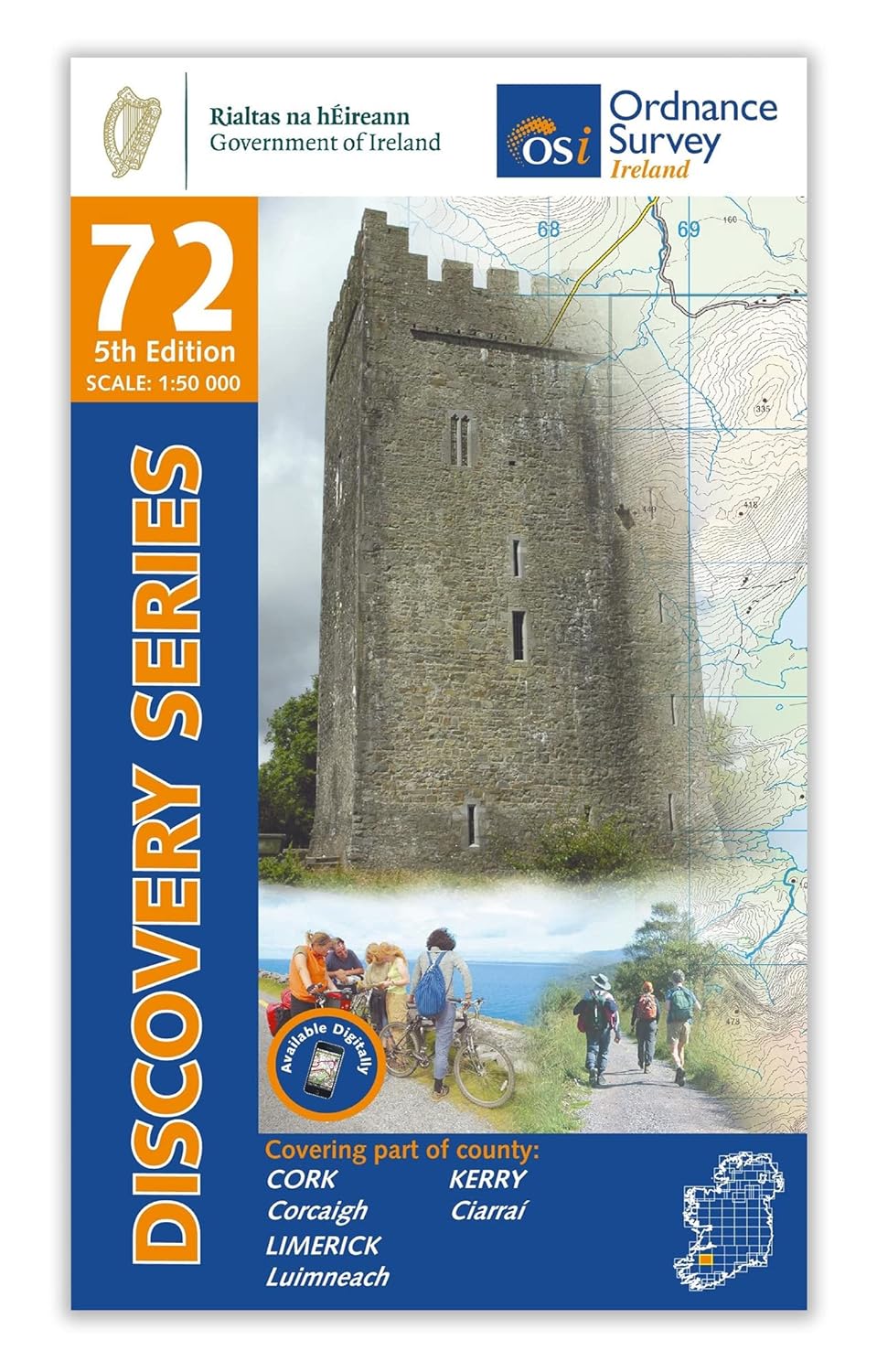 Online bestellen: Topografische kaart - Wandelkaart 72 Discovery Kerry, Cork, Limerick | Ordnance Survey Ireland