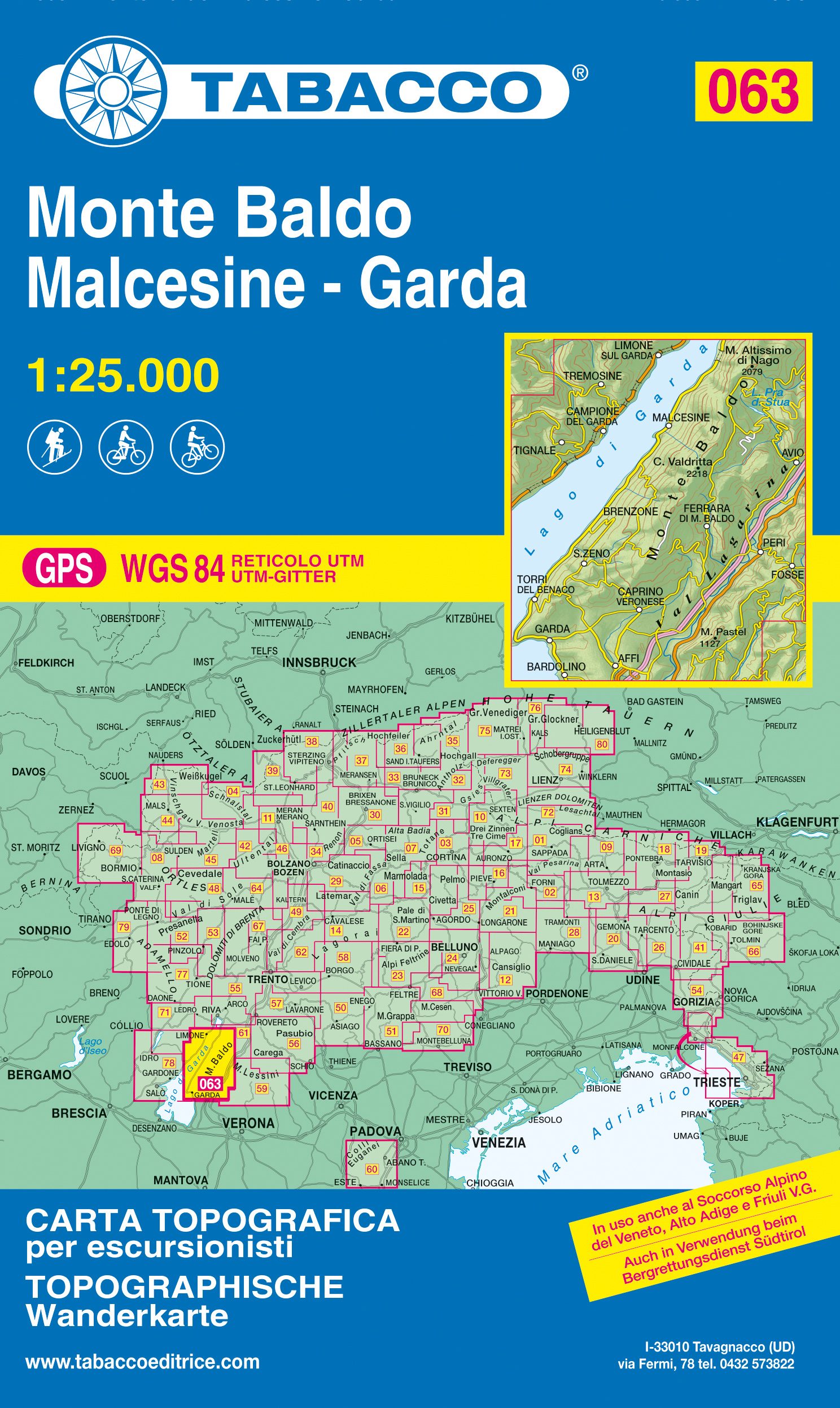 Wandelkaart 063 Monte Baldo - Malcesine - Garda | Tabacco Editrice