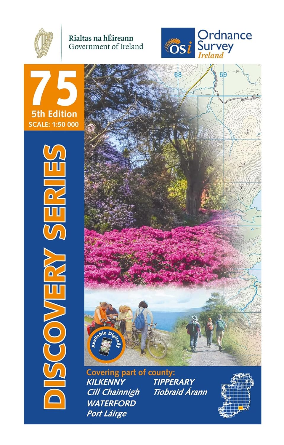 Online bestellen: Topografische kaart - Wandelkaart 75 Discovery Kilkenny, Tipperary, Waterford (NORTH) | Ordnance Survey Ireland