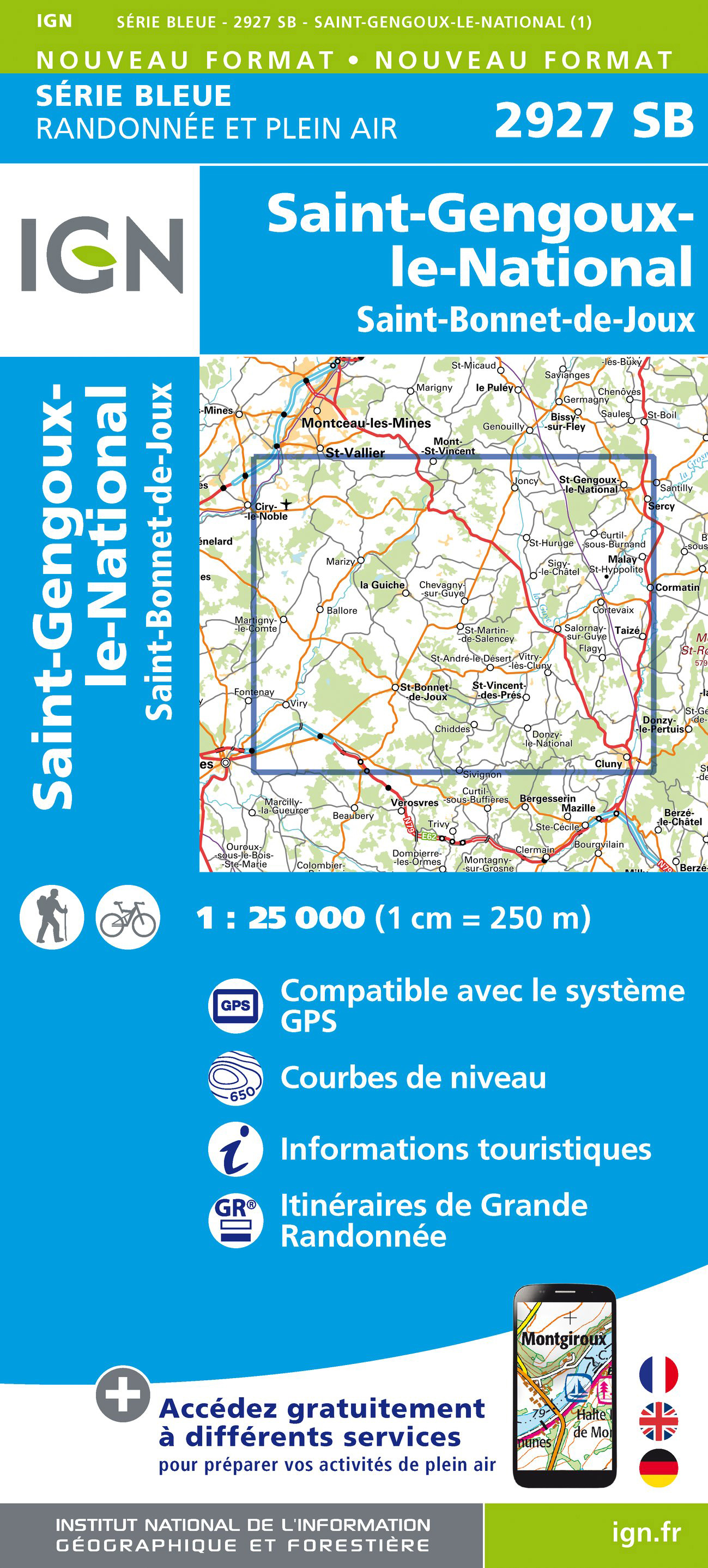 Online bestellen: Wandelkaart - Topografische kaart 2927 SB - Serie Bleue St-Bonnet-de-Joux - Saint-Gengoux-le-National | IGN - Institut Géographique National