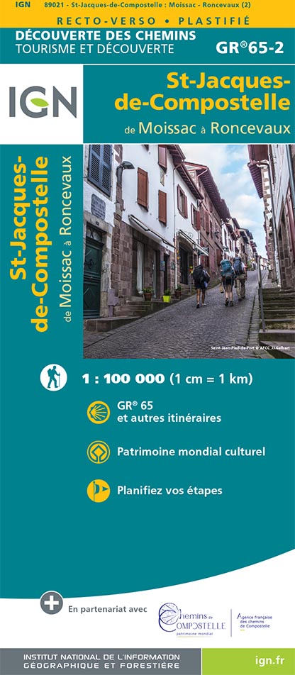 Online bestellen: Wandelkaart - Pelgrimsroute (kaart) 89021 St-Jacques-de-Compostela GR 65-2, St Jacobsroute | IGN - Institut Géographique National