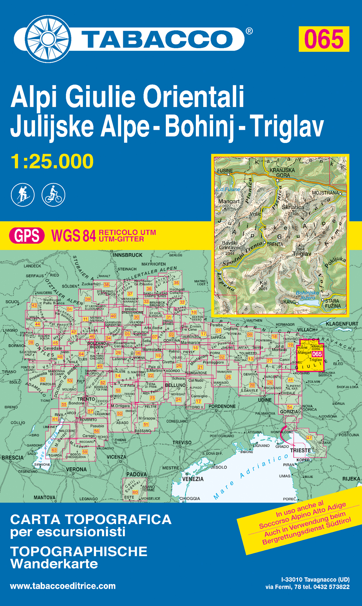 Online bestellen: Wandelkaart 065 Alpi Giulie Orientali - Julijske Alpe - Bohinj - Triglav | Tabacco Editrice