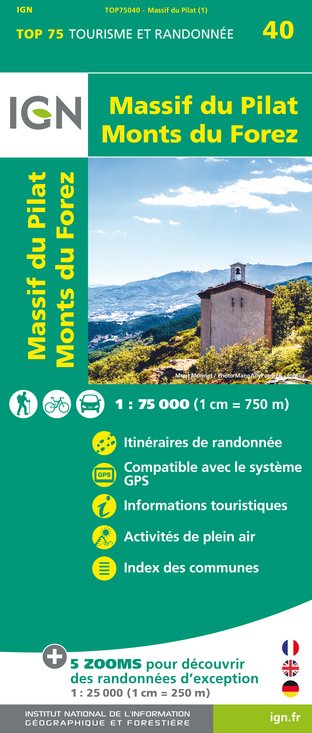 Online bestellen: Wandelkaart - Fietskaart 75040 Massif du Pilat - Monts du Forez | IGN - Institut Géographique National