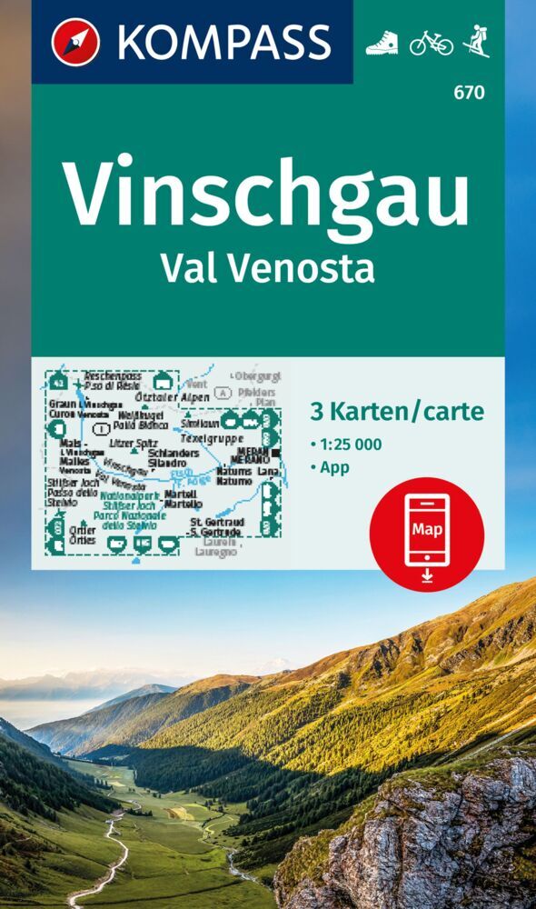 Online bestellen: Wandelkaart 670 Vinschgau - Val Venosta | Kompass