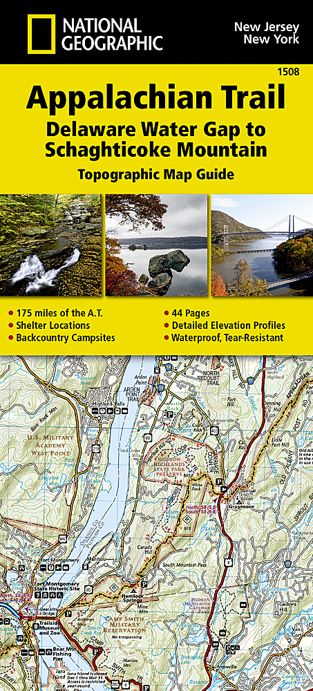 Online bestellen: Wandelgids 1508 Topographic Map Guide Appalachian Trail - Delaware Water Gap to Schaghticoke Mountain | National Geographic