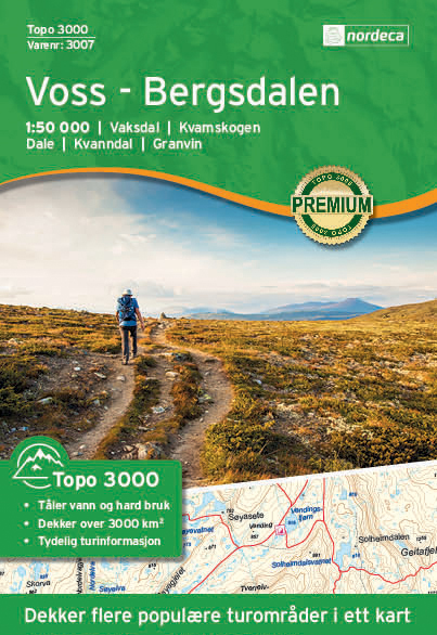 Online bestellen: Wandelkaart 3007 Topo 3000 Voss-Bergsdalen | Nordeca