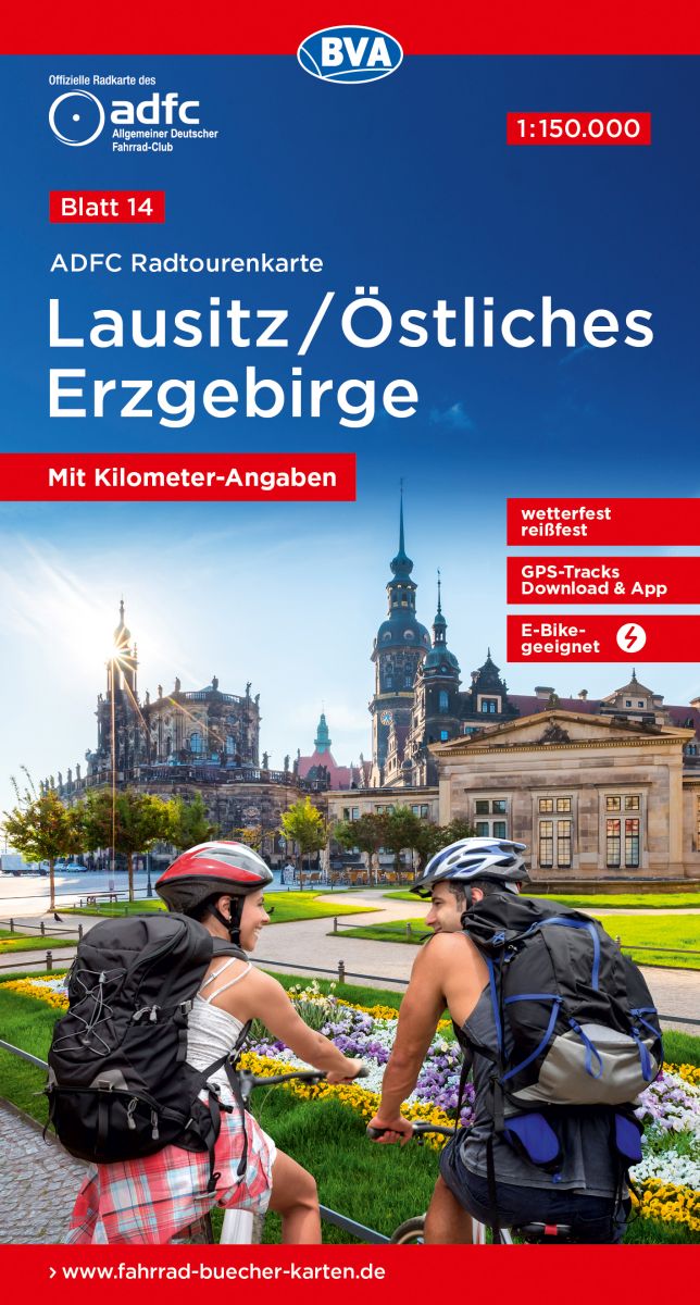 Online bestellen: Fietskaart 14 ADFC Radtourenkarte Lausitz - Östliches Erzgebirge | BVA BikeMedia