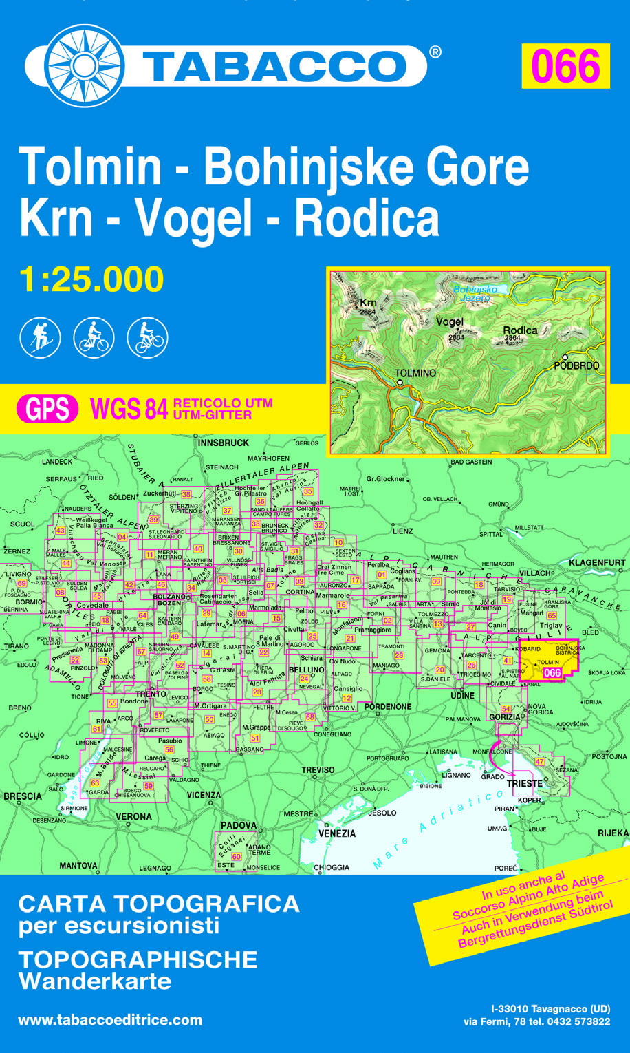 Online bestellen: Wandelkaart 066 Tolmin - Boinjske Gore - Krn - Vogel - Rodica | Tabacco Editrice