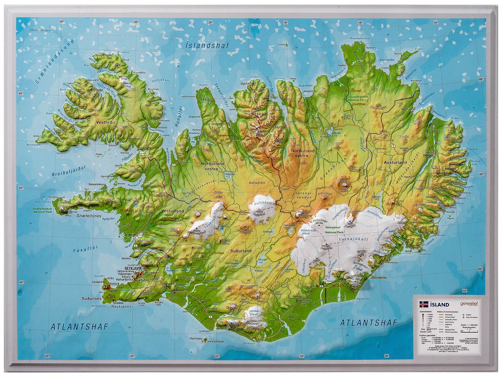 Online bestellen: Wandkaart - Reliëfkaart IJsland met voelbaar 3D reliëf 42 x 30 cm | GeoRelief