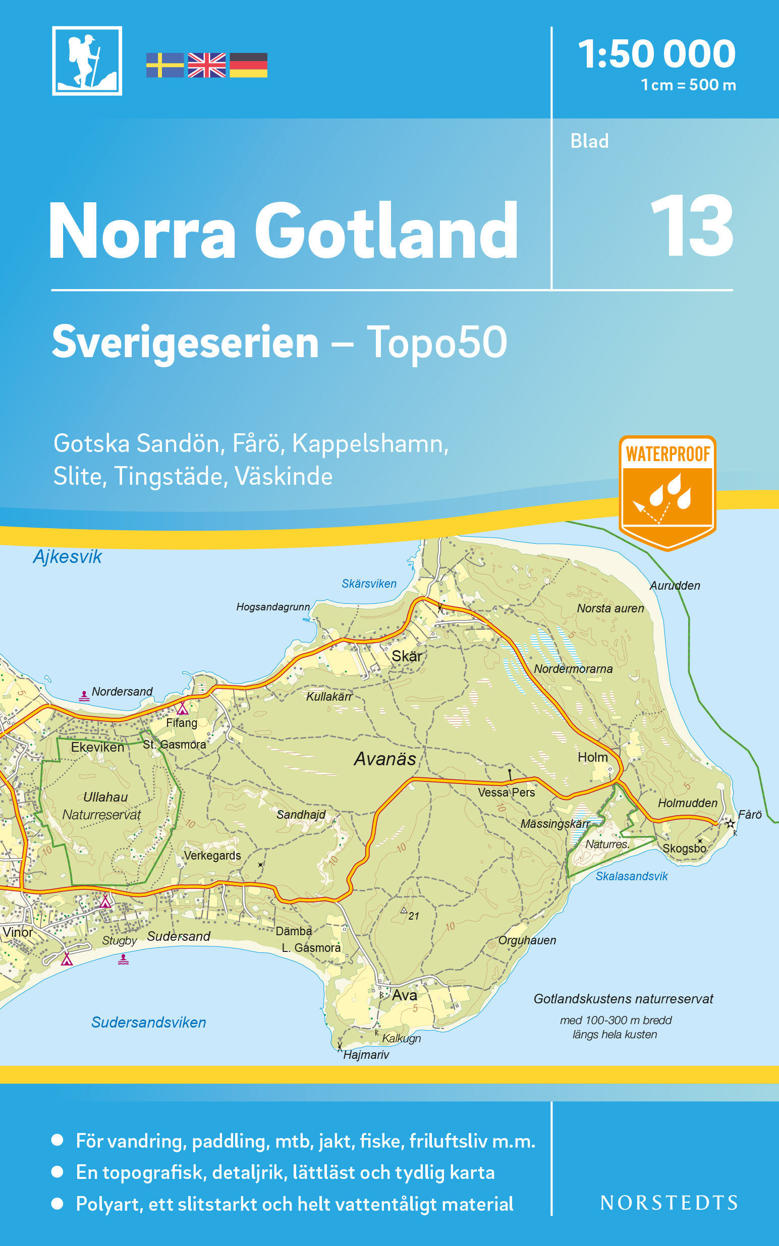 Online bestellen: Wandelkaart - Topografische kaart 13 Sverigeserien Norra Gotland noord | Norstedts