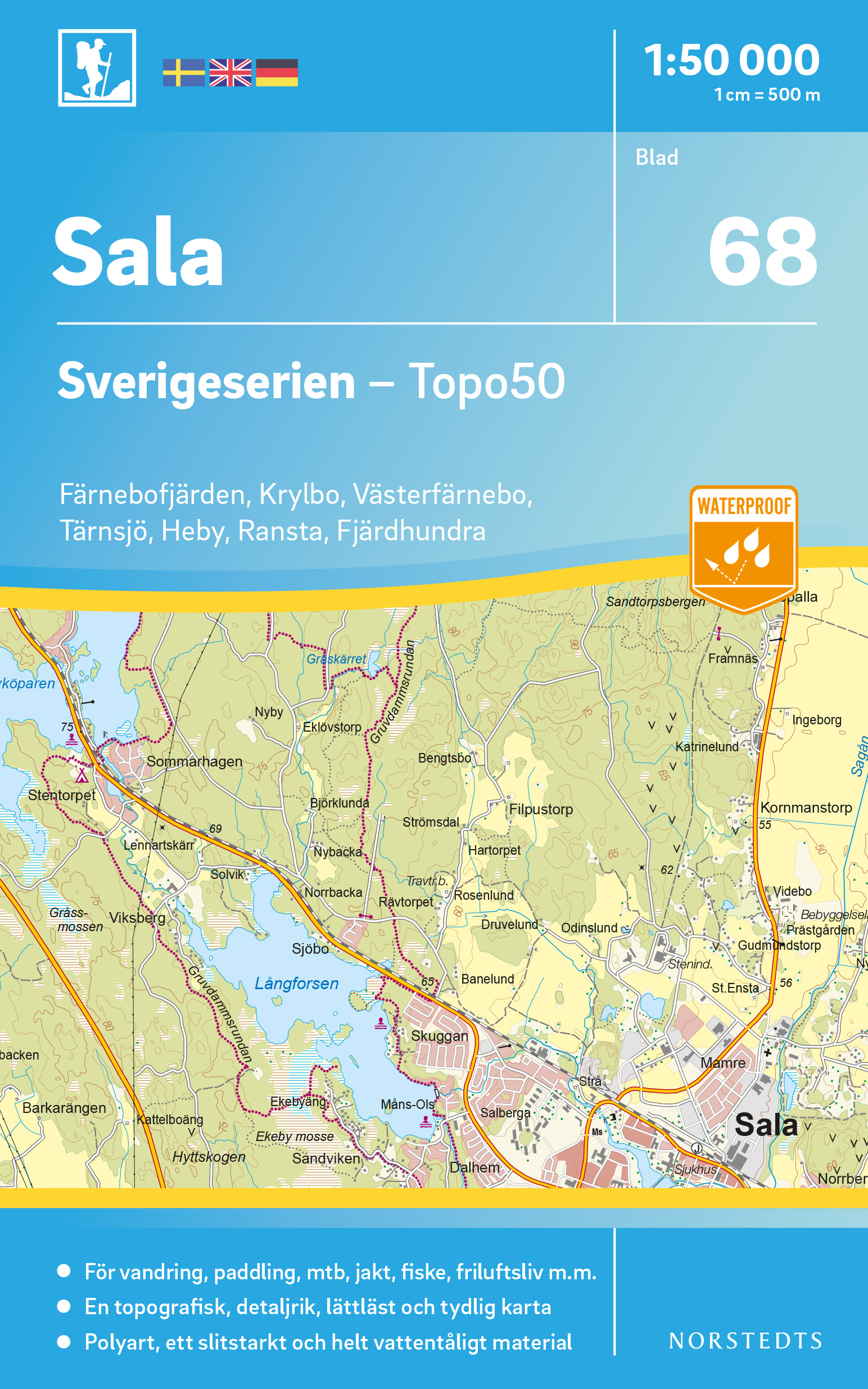 Online bestellen: Wandelkaart - Topografische kaart 68 Sverigeserien Sala | Norstedts