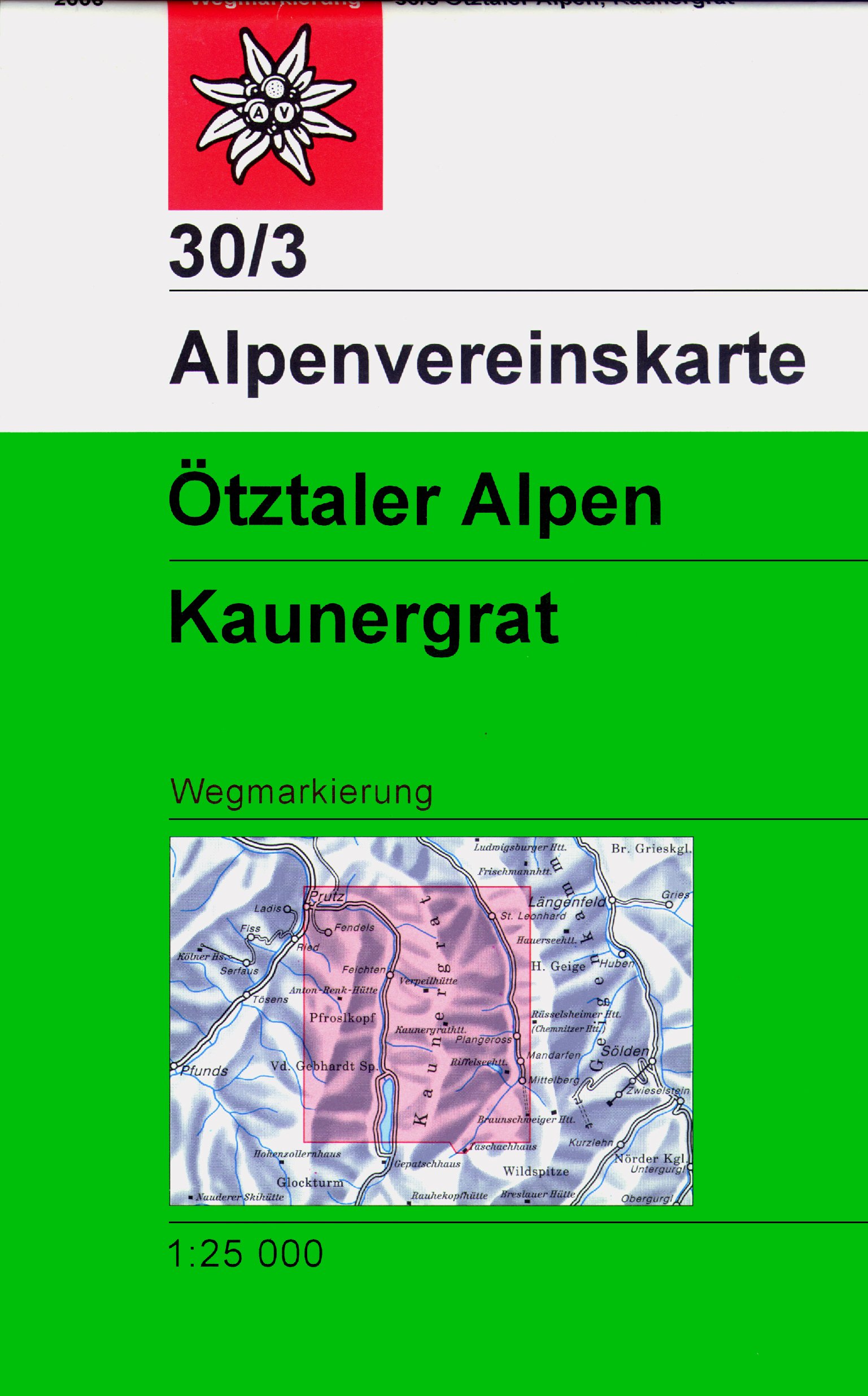 Wandelkaart 30/3 Alpenvereinskarte Ötztaler Alpen - Kaunergrat | Alpenverein