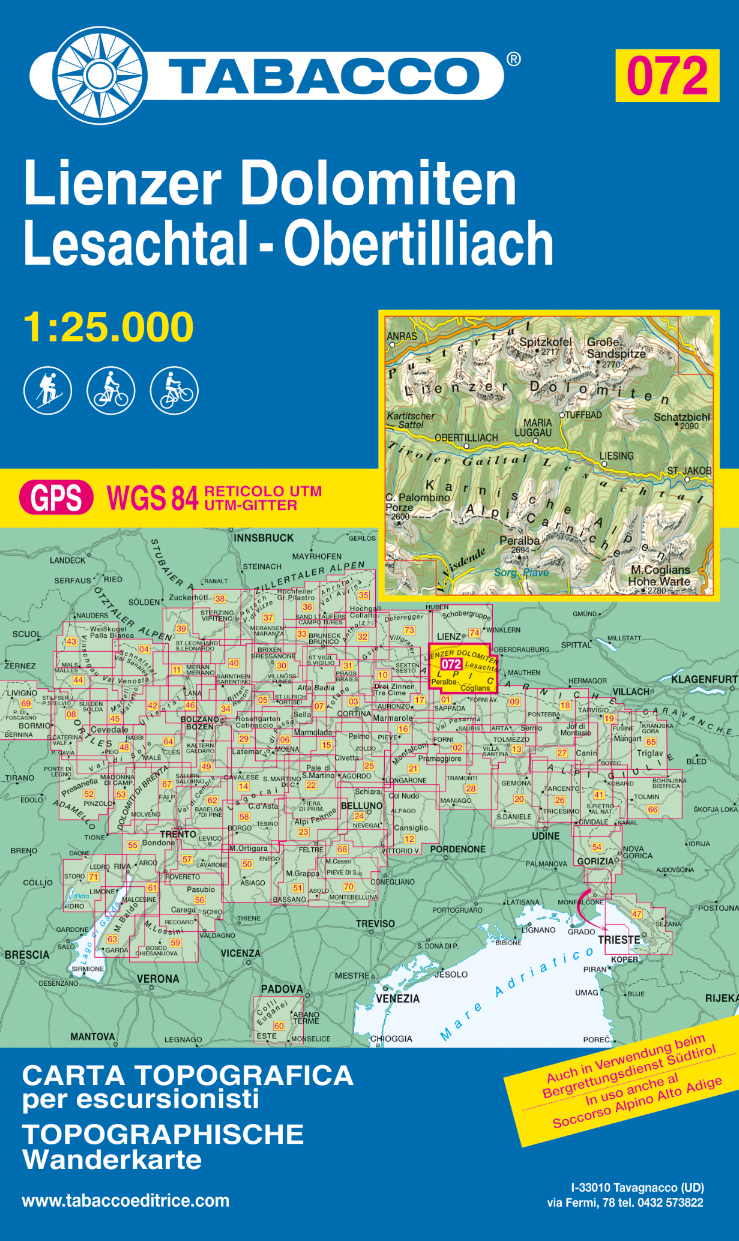 Online bestellen: Wandelkaart 072 Lienzer Dolomiten - Lesachtal - Obertilliach | Tabacco Editrice